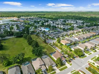 an aerial view of a residential suburb at South Facing Pool 4 Bedroom 3 Bath Villa villa in Kissimmee