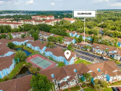 an aerial view of a village with houses and a tennis court at Enjoy Disney 3BRs at Villas of Somerset VS2745 in Kissimmee