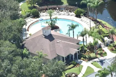 an overhead view of a house with a swimming pool at 5372 Lovely home inside Disney area in Kissimmee