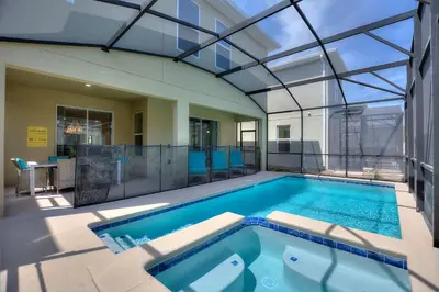 a swimming pool in a house with a glass ceiling at Stars Align Storey Lake By Shine Villas #406 in Kissimmee