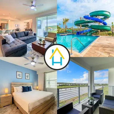 a collage of photos of a house with a pool at Lovely 2BR Lakeview Condo with 2 clubhouses in Kissimmee