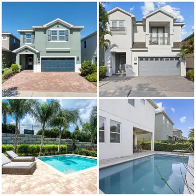 a collage of photos of a house and a swimming pool at 350-360 Huge Villas - near Disney - 15 BDs in Orlando