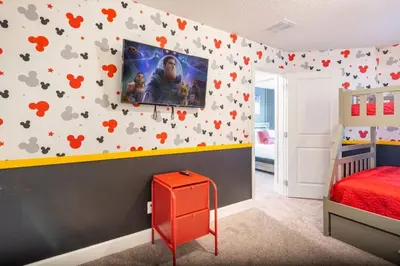 a childs bedroom with hearts on the wall at 3BR Resort Pool Jacuzzi Minutes to Disney 4730 in Kissimmee