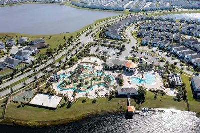 an aerial view of a resort with a pool at Modern Clean home Private Pool close Disney 2968 in Kissimmee