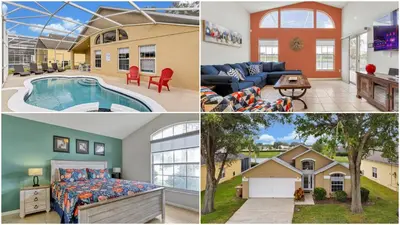 a collage of pictures of homes with a pool at Star Lake Oasis - 4 bed family pool home in Orlando