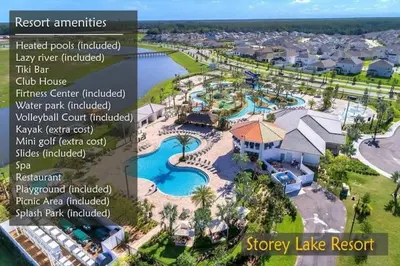an aerial view of a resort with a water park at Happy Haven at Storey Lake Resort by Shine Villas condo in Kissimmee