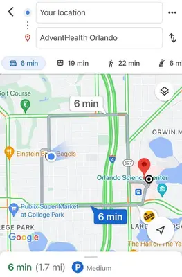 a screenshot of a map of a freeway at College Park-Orlando 5Star Villa Oasis - Home Away From Home - QUIET Neighborhood-PRIVATE Botanical Courtyard - mins from EOLA,DT, Winter Park - Free Parking & EV Plug In in Orlando