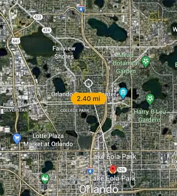 a map showing the approximate location of the park at College Park-Orlando 5Star Villa Oasis - Home Away From Home - QUIET Neighborhood-PRIVATE Botanical Courtyard - mins from EOLA,DT, Winter Park - Free Parking & EV Plug In in Orlando