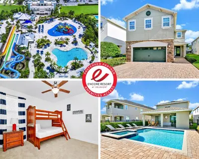 a collage of pictures of a house and a pool at Inviting Home Near Disney With Private Pool And Waterpark & Resort Access At Encore Resorts Reunion - 7578Mr in Kissimmee