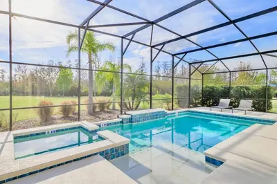 an image of a swimming pool in a house at 15BR Mansion Home with Pool & Hot Tub-near Disney in Kissimmee