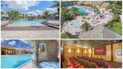 a collage of photos of a resort with a swimming pool at New listing 5 mi from Disney,Free Arcades, HeatedPool & Water park in Kissimmee