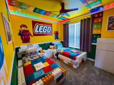 a lego room with a lego bedroom at 5BR Villa with Game Room and Spa, 12 Min to Disney in Kissimmee
