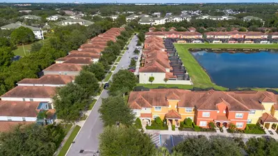 an overhead view of a residential neighborhood with houses at Amazing 5BD and 4BH 6 miles from Disney in Kissimmee